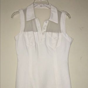 Kenar white pique dress with sheer white fabric.